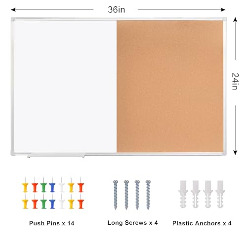 Cork Bulletin Board, 36 X 24 Inches White Magnetic Dry Erase Board, Large Wall Mounted Message Vision Notice Memo Pin Board for Office, Home and School - Image 2