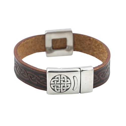 Briomhar Leather Celtic Knot Bracelet Unisex - Irish Jewelry for Women, Celtic Jewelry for Men, Irish Gifts Made in Ireland - Brown Medium by Briomhar - Image 2