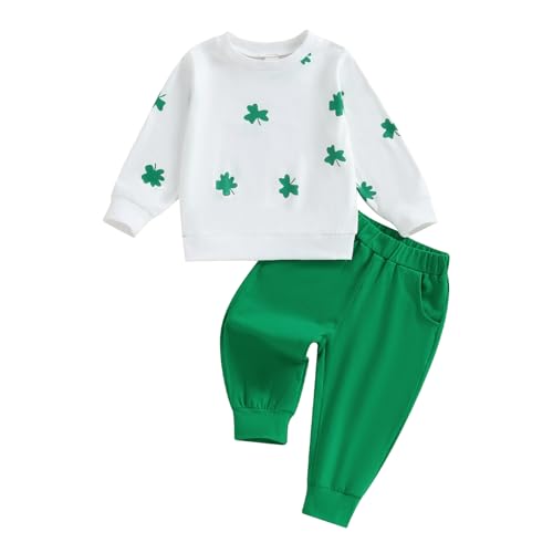 Conjunto San Patricio Unisex Bebé Conjunto 2/3 piezas San Patricio Sudadera de manga larga con estampado de tréboles+pantalón con cordón+cinta para bebé Conjunto de ropa de San Patricio streetwear