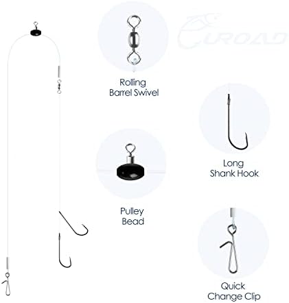 Luroad 5pcs Sea Fishing Pulley Rigs Single Hooks & Double Hooks, Pre Tied Fishing Rigs Hook Sizes 1/0, 2/0, 3/0 for Beach Casting Shore Fishing Flounder, Whiting, Bass
