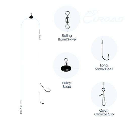 Luroad 5pcs Sea Fishing Pulley Rigs Single Hooks & Double Hooks, Pre Tied Fishing Rigs Hook Sizes 1/0, 2/0, 3/0 for Beach Casting Shore Flounder, Whiting (3/0, 5pcs Double) - Image 3