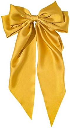 Ribbon Hairclip Vintage Satin Bow Bowknot Hairpin Women Hair Clip (Yellow) 1 Count (Pack of 1)