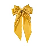 Ribbon Hairclip Vintage Satin Bow Bowknot Hairpin Women Hair Clip (Yellow) 1 Count (Pack of 1)