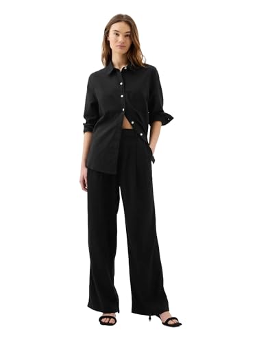 GAP Womens High Rise Linen Wide Leg Pant True Black 10