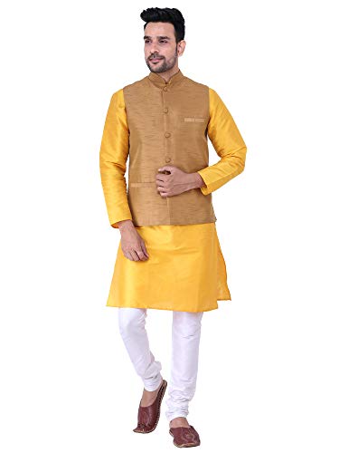 Image of Sadree Silk Men's Kurta Pajama Waistcoat or Nehru Jacket Set