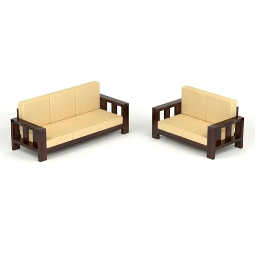 Image of Solid Sheesham Wood 5 Seater Sofa Set for Living Room | 5 Seater Sofa Set | Stylist & Comfact Sofa Set for Home Decor | (Walnut Finish, 5)