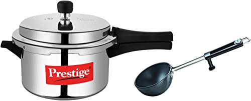 Image of Prestige Popular Aluminium Pressure Cooker, 3 Litres, Silver & Prestige Aluminium Hard Anodised Tadka Pan, 10 cm, Black