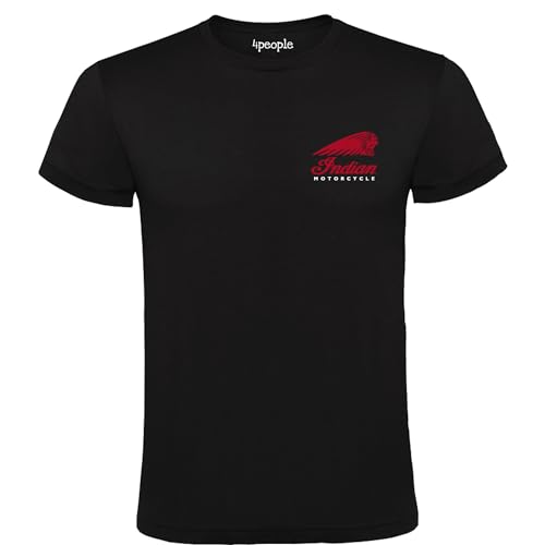 4people Camiseta Negra Indian Motorcycle - Estilo y Comodidad sobre Ruedas para Hombre, 100% Algodón, Tallas S M L XL XXL (M)