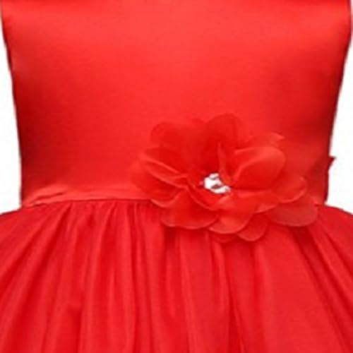 Image of Baby Girls Red Satin /Tissue Net Round Nack Fit and Flare Maxi Dress (WLT-061 8-9Years Kidswear)