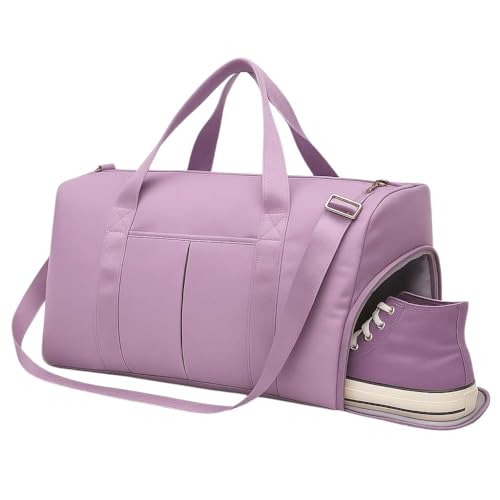 Bolsa Mala de Viagem Super Grande 40L – Poliéster Resistente, 5 Compartimentos com Zíper, Bolso Impermeável, Alças Removíveis, Transversal Unissex (Lilas)