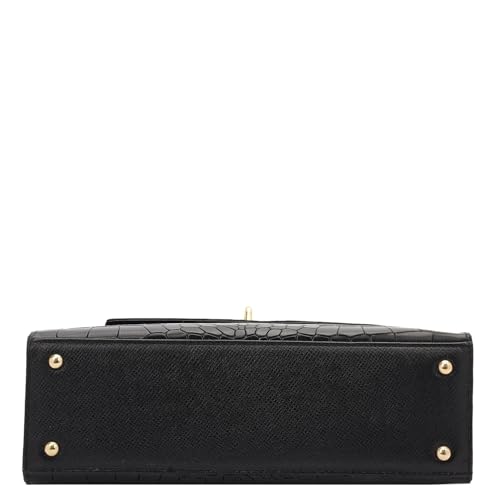 Image of Da Milano Leather Satchel Bag for Women - Black (Medium) (LB-01298OL)