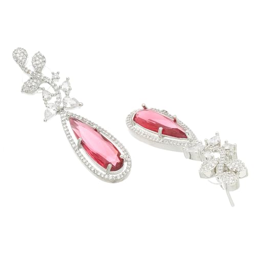 Rhodium-Plated Teardrop & Leaf Drop Earrings