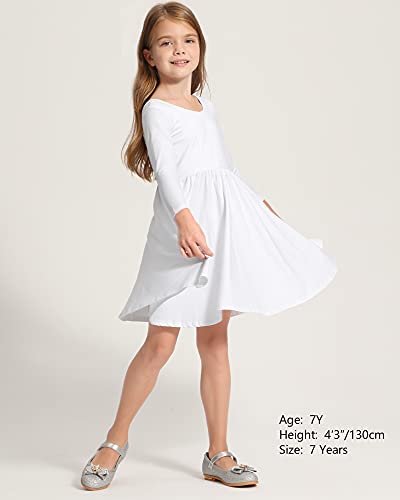 Image of Stelle Long Sleeve Girls Dress Toddler Dresses Skater Twirl Cotton A-Line Dress for School Casual | Criss Cross Back,Crew Neck,High Waist,Spinny Swing,Stretchable,Spring Fall Winter,Casual School Birthday Dance