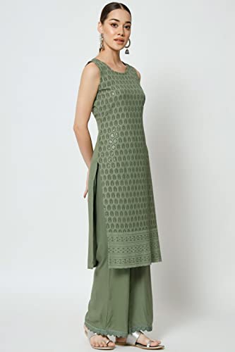 Image of SHOPPING QUEEN Women's Rayon Chikankari Lucknowi Kurta Palazzo with Dupatta Set
