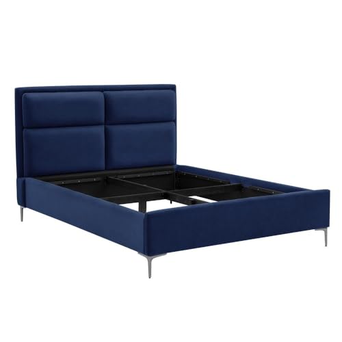 Image of Wakefit Bed | Queen (78 X 60) Solid Wood Bed, Upholstered, Without Storage, 3 Year Warranty - Zewail - Velvet Blue