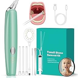 Tonsil Stone Remover, 12 in 1 Tonsil Stone Removal Kit, 150 Degree Rotate Electronic Tonsil Stone Vacuum, Rechargeable Oral Gentle Suction Professionally eliminates Tonsil Stone (Green)