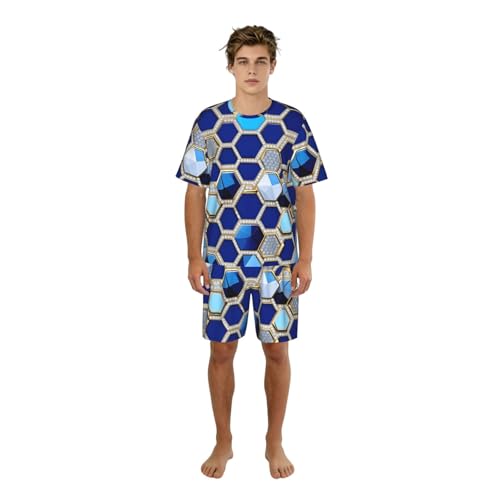 Pyjama homme élégant hexagones bleus coffret cadeau idéal nuit