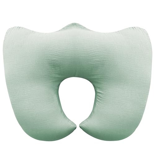 Image of MOIICARE Muslin Nursing Pillow for Breastfeeding, 100% Cotton Cover Original Plus Size Breastfeeding Pillows for More Support for Mom and Baby, Removable Muslin Cover, Green