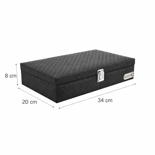 Image of BOXXO 12 Slot Watch Organizer Box for Men & Women - Premium PU Leather Watch Case, Soft Velvet Cushions & Glass Lid Display, Elegant Storage Box - 34x20x8 cm (Grey, 12 Slots)
