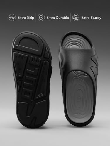 Image of The Souled Store Slides 2.0: Men and Boys Slip On Sliders Streetwear High Density EVA Cushioned EVA Sole Durable Outsole Slip On Construction Lightweight and Arch Support