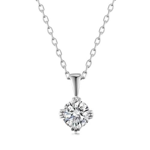 Collier diamant rond argent 925 plaqué or blanc pendentif femme chaîne