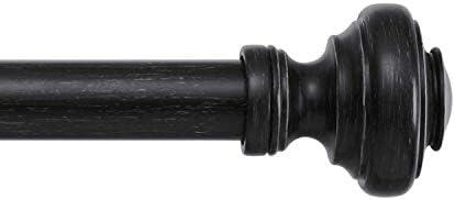 MODE Farmhouse Collection 1 1/8" Diameter Curtain Rod Set with Porch Doorknob Curtain Rod Finials and Steel Wall Mounted Adjustable Curtain Rod, Fits 72” to 144” Windows, Weathered Black