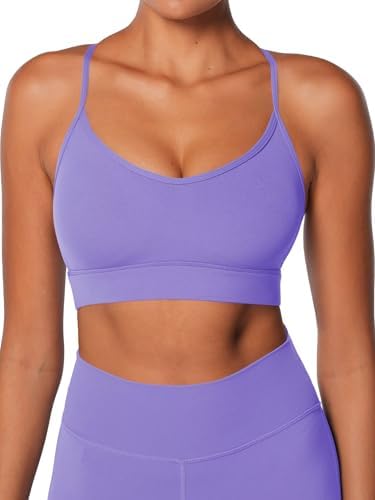 Sunzel Sports Bra for Women, Criss-Cross Open Back Adjustable Strappy Bras, Workout Gym Padded Yoga Bra with Removable Pads