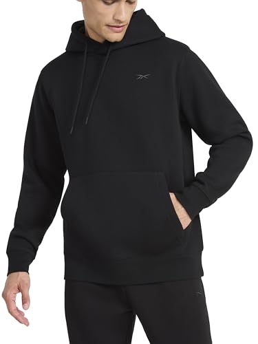 Reebok mens Fleece Hoodie, Standard Fit, Midweight Cotton-poly Fabric, Black, L