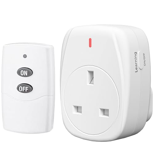 13A/3120W Remote Control Plug Sockets HBN Wireless Remotely Control Switch Socket for Household Appliances Wireless Light Switch with 30m/100ft Operating Range 1Pack Sockets and 1 Remotes