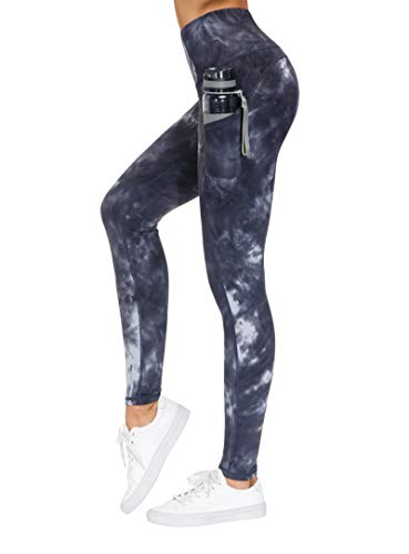 The Gym People Thick High Waist Yoga Pants With Pockets, Tummy Control Workout Running Yoga Leggings For Women (Large, Tie Dye Black Grey) #TOP3