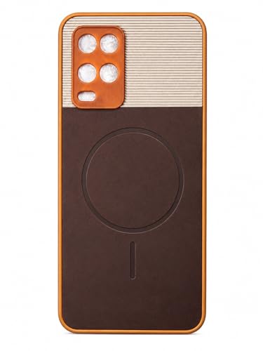 Image of Bintage Mac Safe Design Hard Slim Back Case | Soft Border Camera Protect | Dual PU Leather Finish Back Cover Compatible for Oppo A54 4G - White & Cherry Brown
