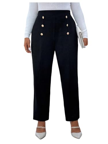 Floerns Women's Plus Size High Waisted Button Pants Straight Leg Office Dressy Trousers
