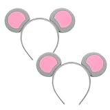 GAZIL Bandeau Oreilles de Souris Lot de 2, Gris & Rose Tissu Doux Oreilles de Rat pour Adultes et Enfants, Accessoires de Costume Carnaval Fête Halloween