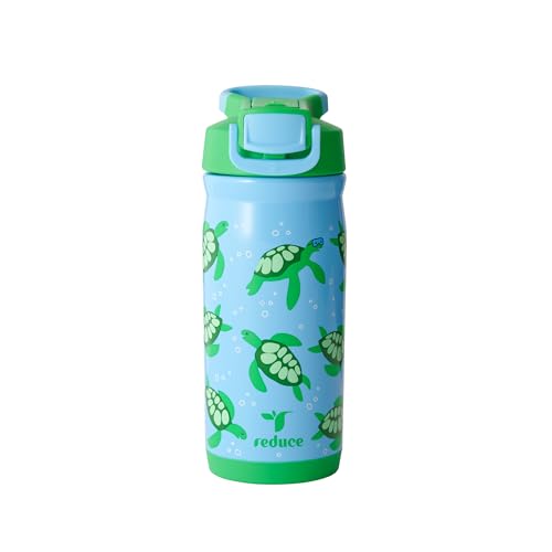 Reduce Hydrate Pro Kids 14oz Stainless Steel Insulated Water Bottle w/Straw – Spill Proof Tumbler for Kids – 30 Hour Cold Retention – Dishwasher Safe Leak-Proof Design - Scuba Turtles