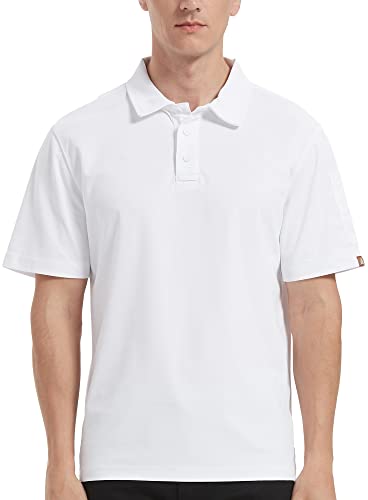 Ubee Men's Athletic Polo Shirts Short Sleeve T-Shirt Casual Golf Shirts Outdoor Tennis Top Tees White #TOP1