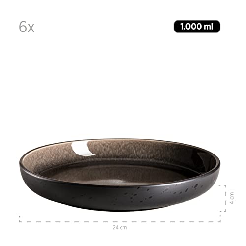 MÄSER 934021, Serie Niara, Modernes Teller Set für 6 Personen in aufregendem Vintage Look, 12-teiliges Tafelservice aus Keramik in Grau und Schwarz, Steinzeug