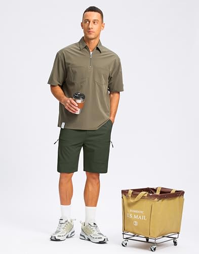 Pudolla Men's Hiking Cargo Shorts 9" Lightweight Stretch Travel Work Shorts for Men Outdoor Casual with 5 Pockets(Olive Green Large) — view 6