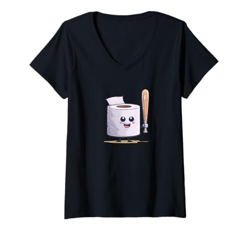 Mujer Papel higiénico amigable con Bate de béisbol Deportivo Camiseta Cuello V