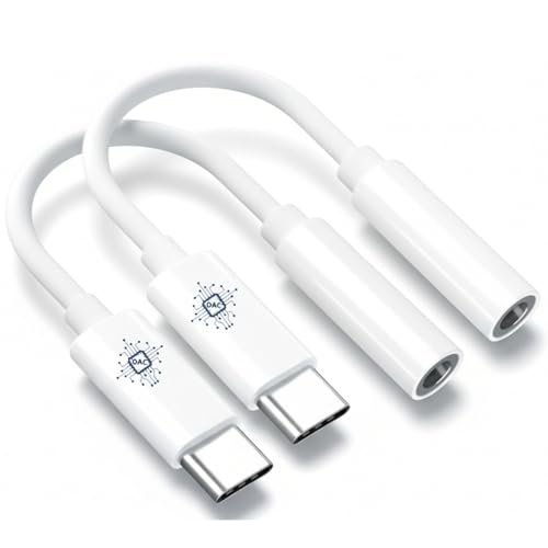 CLEM Tech - Adapter USB C Jack 3,5 mm Zestaw 2 Sztuki – Chip DAC Hi-Fi – Przejściówka Słuchawkowa Biała – Plug and Play – Do Smartfonów Tabletów Laptopów