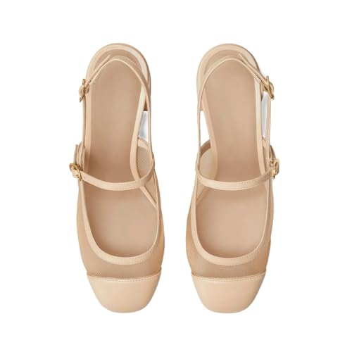 Women's Classic Mary Jane Slingback Pumps, Mesh Leather Round Toe Heels3