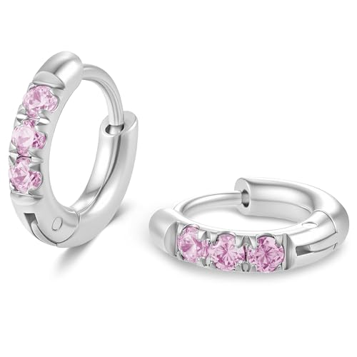 Image of Hypoallergenic Unisex Surgical Steel Small Cubic Zirconia Huggie Hoop Earring, Color Gold - Silver - Rose Gold - Black - Rainbow, Size 6mm- 12mm Safe for Sensitive Ear