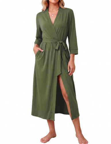 Image of Ekouaer Women Robes Long Knit Bathrobe Soft Kimono Loungewear with Pockets