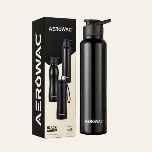 Image of Nubo Alpha 202 Stainless Steel Water Bottle 1000 ml | BPA Free Leak Proof Sipper Bottles | Glossy Finish Metal Water Bottle with Sports Cap | Reusable Bottle for Gym Office Travel (Black)