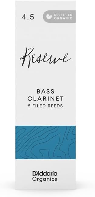 D'Addario Organic Reserve Bass Clarinet Reeds - Reeds for Clarinet - Individually Sealed - 4.5 Strength, 5 Pack
