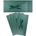 4 Pack Kraft Paper Envelopes with Ribbons, 22 * 10.9 cm Luxury Mailing Envelopes, Invitation Envelope for Festival, Party, Greeting Cards, Gift Cards - Dark Green