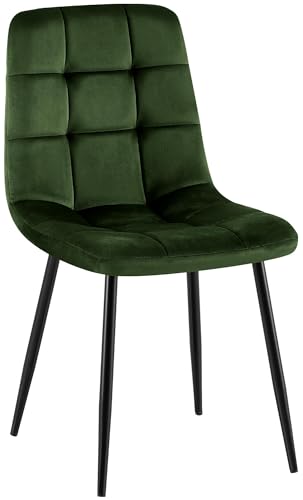 CLP Chaise de Salle a Manger rembourree Antibes, Chaise de Cuisine en Velours avec Dossier et Pied Metal Noir, Charge Max 150 kg, Couleur:Vert