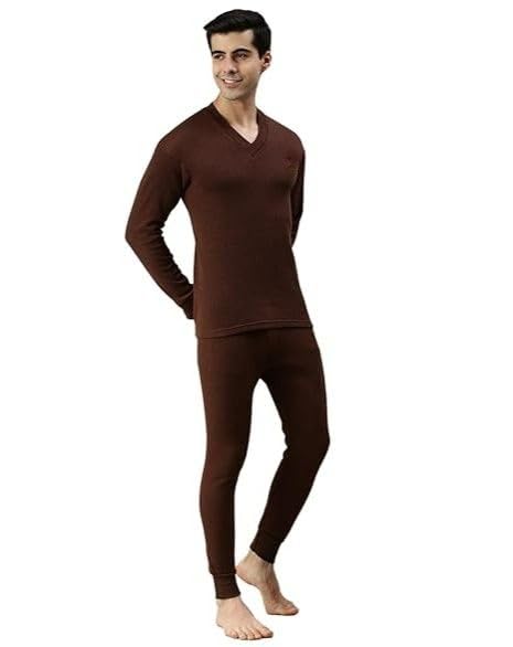 DGH V Neck Trouser Brown Thermal Men Wool Thermal Set - Warmth & Comfort, Machine Washable-image-36