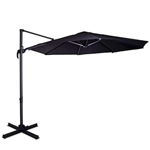 VONROC Parasol Bardolino Ø300cm – Zweefparasol – Draai & kantelbaar – UPF 50+ doek – Antraciet/Zwart