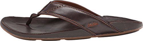 Image of OluKai Nui Men's Beach Sandals, Full Grain Leather Flip-Flop Slides, Compression Molded Footbed & Ultra-Soft Comfort Fit
