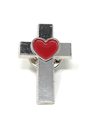 50 Bulk Pack of Chrome Crosses with Heart Accent Lapel Pins - Perfect Fashion Accessory or Decorative Jewelry Item for Men and Women - Wear Your Faith Proudly